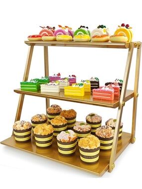 3-Tier Gold Dessert Stand | Cupcake & Pastry Display Rack-NIB